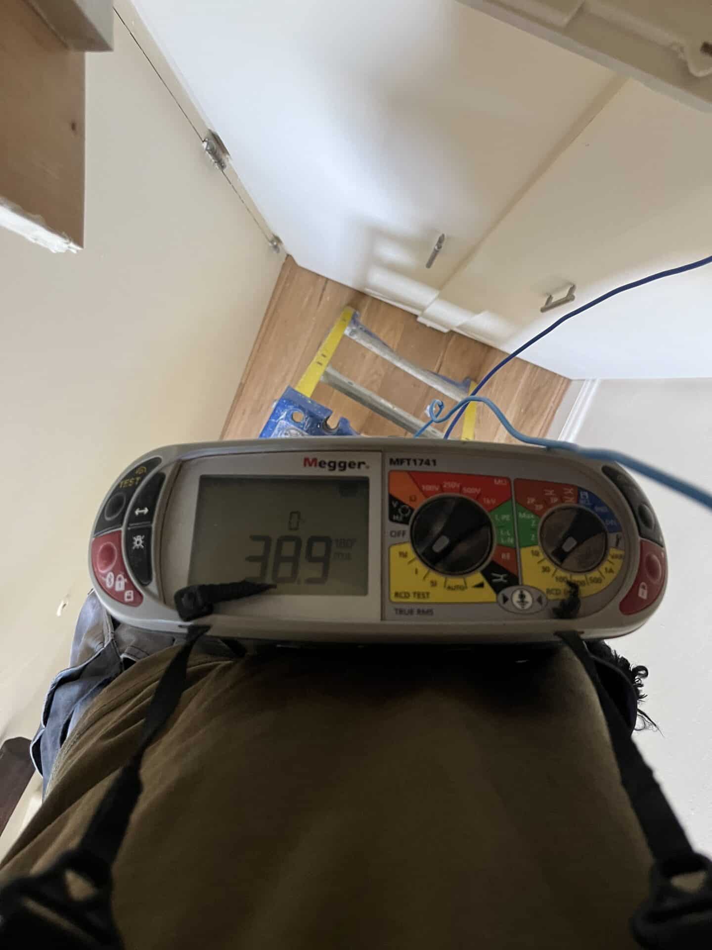 Electrical testing with a Megger tester during a landlord EICR at Wick Hall in Brighton