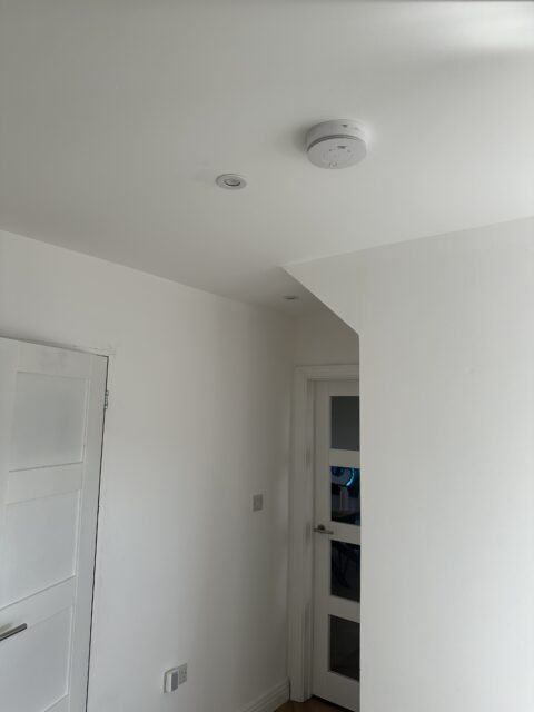 Smoke alarm and finished ceiling lighting installed as part of a full house rewire in Westdene, Brighton