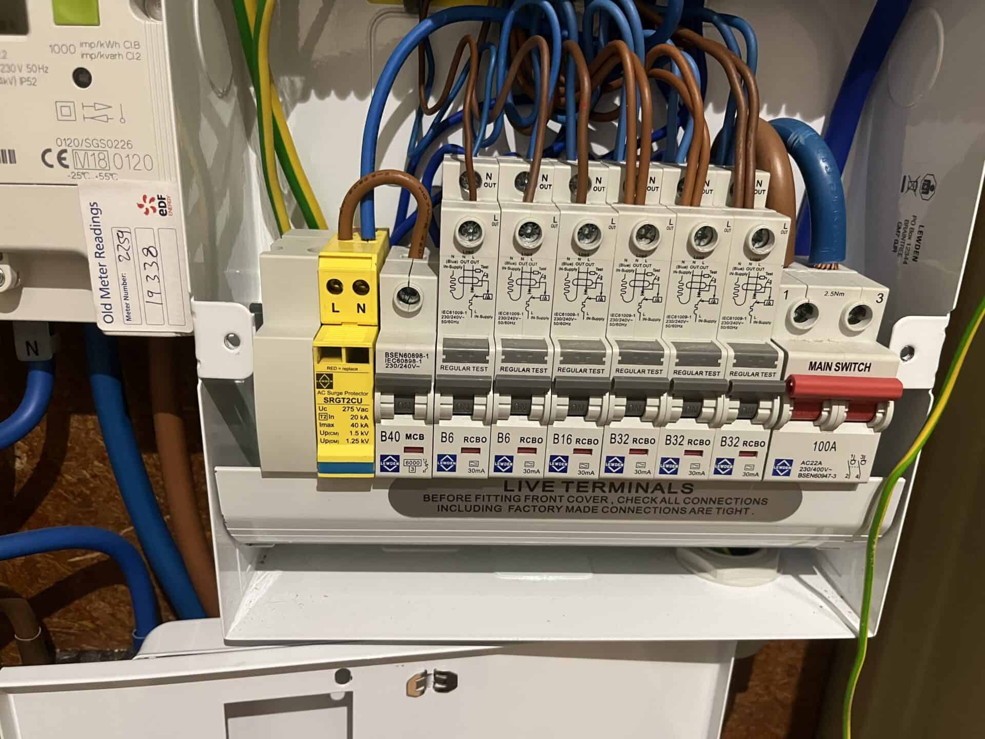 Consumer unit inspected during a landlord EICR at Wick Hall, Furze Hill, Brighton